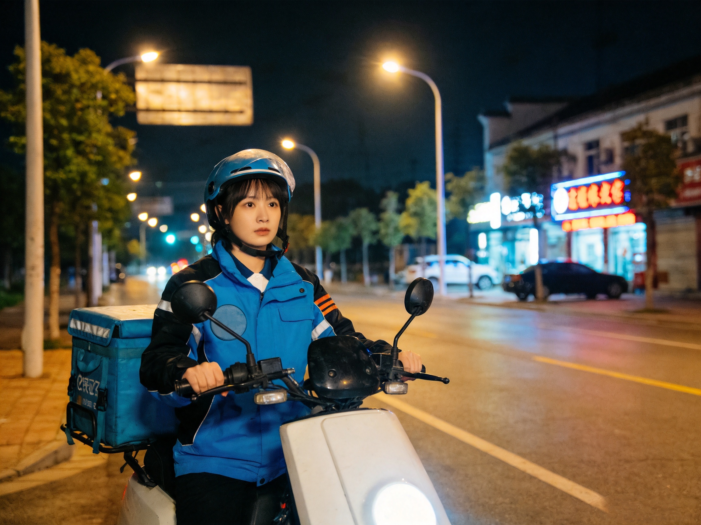 《复仇公主·打工版》官方剧照:夜色中的配送街头